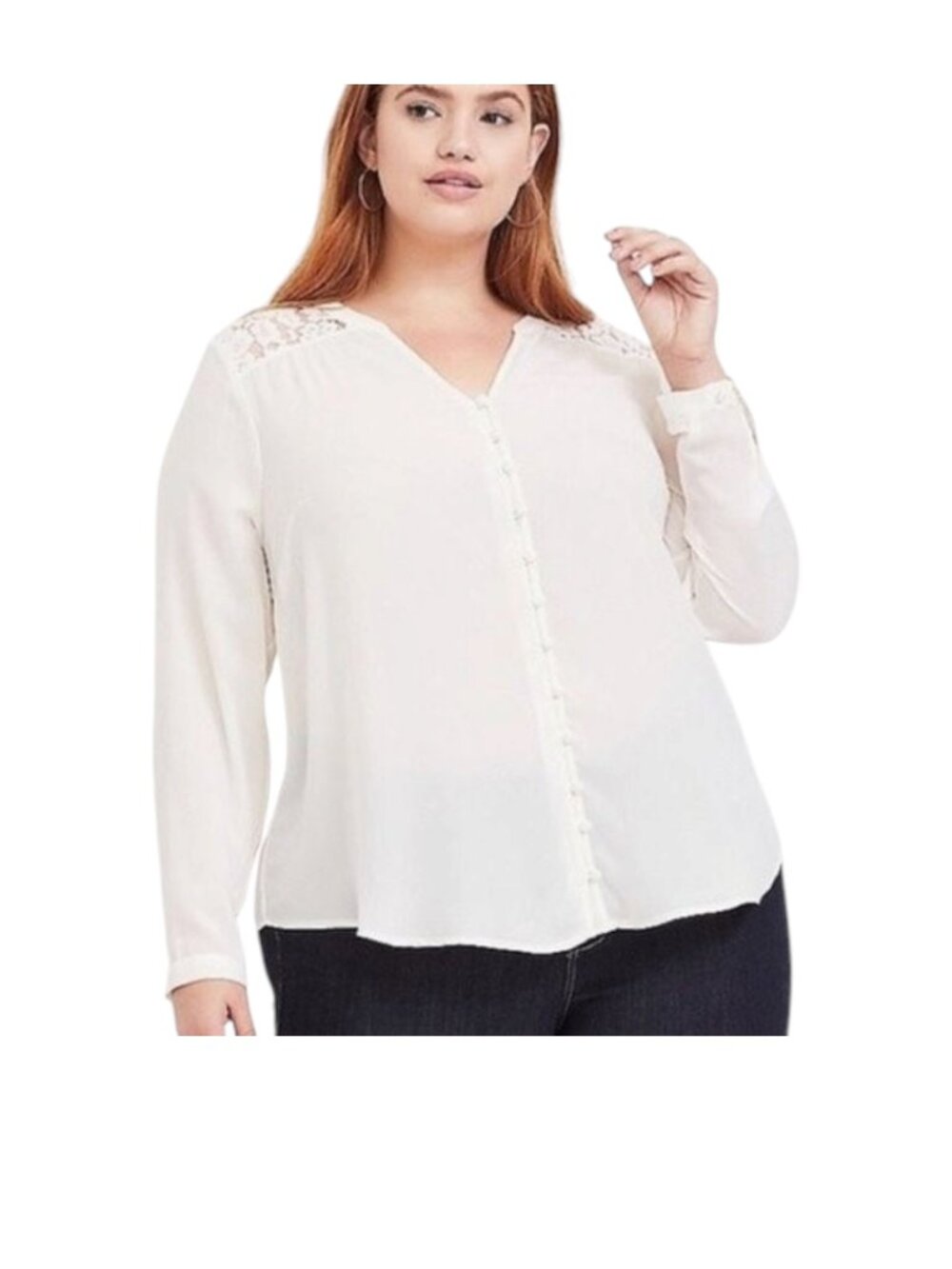 TORRID Harper White Georgette & Lace Button-Loop Blouse - Size 4X